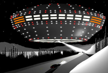 Graphic depicting giant UFO sighting at Fox Lake, Dec 11, 1996