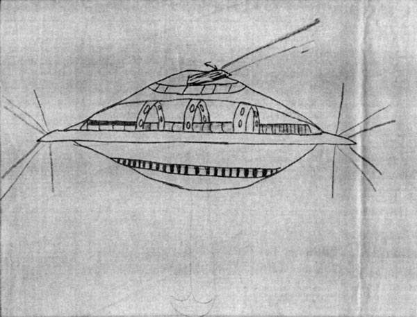 A drawing of alleged UFO by Ricky Banyard